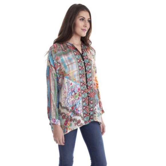 Johnny Was Resort Boxy Button Front 100% Silk Top - Picture 4 of 4